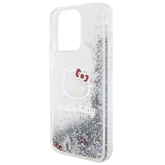 Husa pentru iPhone 15 Pro Max - Hello Kitty Hardcase Liquid Glitter Charms Kitty Head (HKHCP15XLIKHET) - Silver