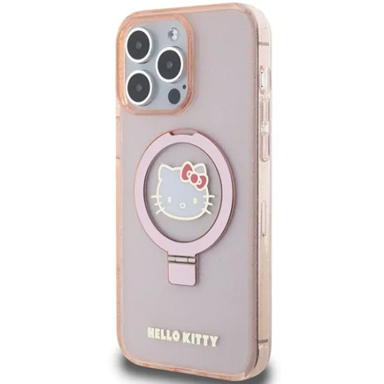 Husa pentru iPhone 15 Pro Max - Hello Kitty Hardcase Ring Stand Glitter Electrop Logo MagSafe (HKHMP15XHRSGEP) - Pink Husa pentru iPhone 15 Pro Max - Hello Kitty Hardcase Ring Stand Glitter Electrop Logo MagSafe (HKHMP15XHRSGEP) - Pink