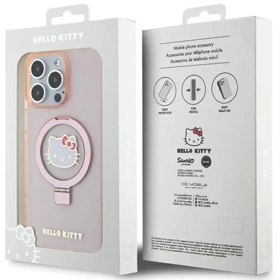 Husa pentru iPhone 15 Pro Max - Hello Kitty Hardcase Ring Stand Glitter Electrop Logo MagSafe (HKHMP15XHRSGEP) - Pink Husa pentru iPhone 15 Pro Max - Hello Kitty Hardcase Ring Stand Glitter Electrop Logo MagSafe (HKHMP15XHRSGEP) - Pink