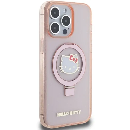 Husa pentru iPhone 15 Pro Max - Hello Kitty Hardcase Ring Stand Glitter Electrop Logo MagSafe (HKHMP15XHRSGEP) - Pink Husa pentru iPhone 15 Pro Max - Hello Kitty Hardcase Ring Stand Glitter Electrop Logo MagSafe (HKHMP15XHRSGEP) - Pink