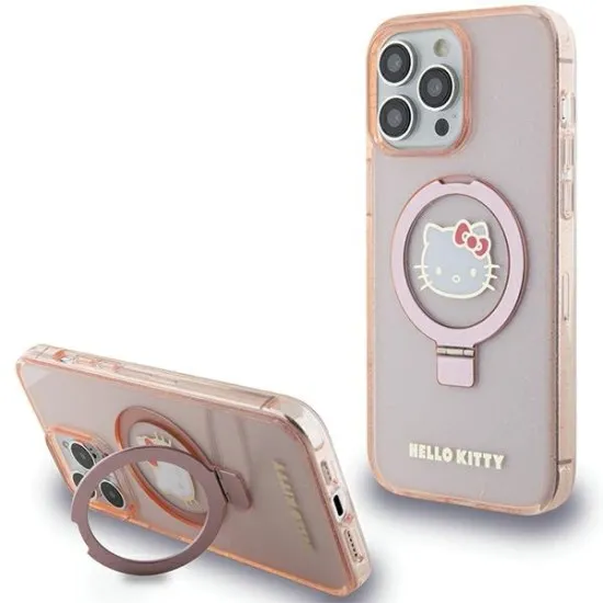 Husa pentru iPhone 15 Pro Max - Hello Kitty Hardcase Ring Stand Glitter Electrop Logo MagSafe (HKHMP15XHRSGEP) - Pink Husa pentru iPhone 15 Pro Max - Hello Kitty Hardcase Ring Stand Glitter Electrop Logo MagSafe (HKHMP15XHRSGEP) - Pink