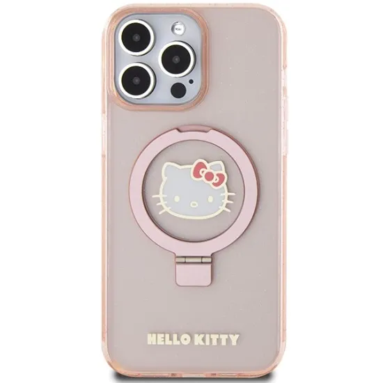 Husa pentru iPhone 15 Pro Max - Hello Kitty Hardcase Ring Stand Glitter Electrop Logo MagSafe (HKHMP15XHRSGEP) - Pink Husa pentru iPhone 15 Pro Max - Hello Kitty Hardcase Ring Stand Glitter Electrop Logo MagSafe (HKHMP15XHRSGEP) - Pink
