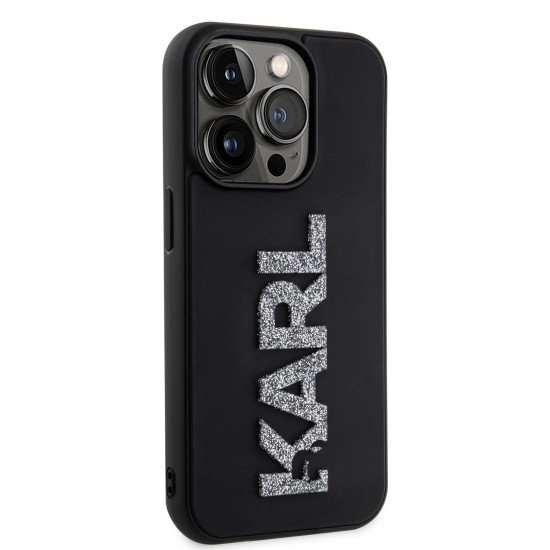 Husa pentru iPhone 15 Pro Max - Karl Lagerfeld 3D Design (KLHCP15X3DMBKCK) - Rubber Glitter Logo