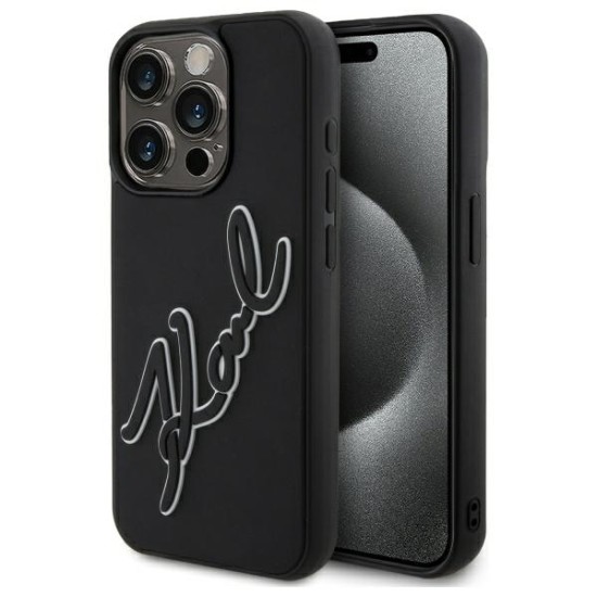 Husa pentru iPhone 15 Pro Max - Karl Lagerfeld 3D Design (KLHCP15X3DRKSDLK) - Rubber Signature