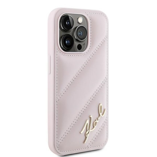 Husa pentru iPhone 15 Pro Max - Karl Lagerfeld Diagonal Quilted Script (KLHCP15XPQDSMGP) - Pink