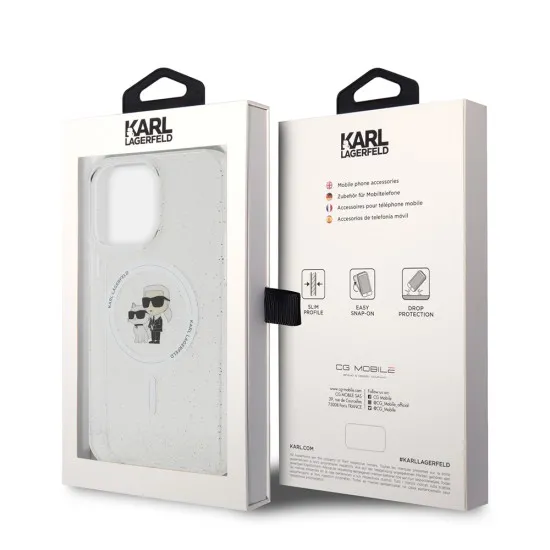 Husa pentru iPhone 15 Pro Max - Karl Lagerfeld Glitter MagSafe (KLHMP15XHGKCNOT) - Transparent Karl&Choupette Husa pentru iPhone 15 Pro Max - Karl Lagerfeld Glitter MagSafe (KLHMP15XHGKCNOT) - Transparent Karl&Choupette