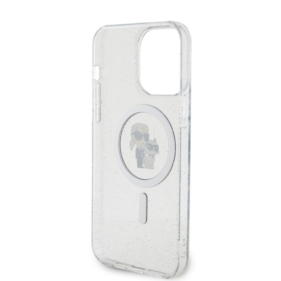 Husa pentru iPhone 15 Pro Max - Karl Lagerfeld Glitter MagSafe (KLHMP15XHGKCNOT) - Transparent Karl&Choupette