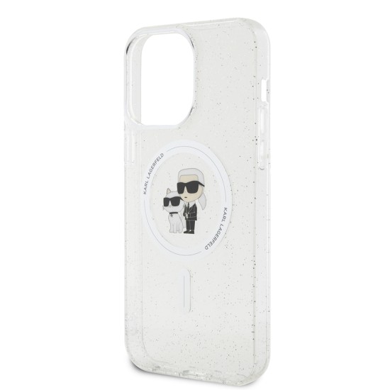 Husa pentru iPhone 15 Pro Max - Karl Lagerfeld Glitter MagSafe (KLHMP15XHGKCNOT) - Transparent Karl&Choupette