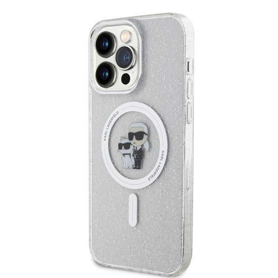 Husa pentru iPhone 15 Pro Max - Karl Lagerfeld Glitter MagSafe (KLHMP15XHGKCNOT) - Transparent Karl&Choupette