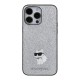 Husa pentru iPhone 15 Pro Max - Karl Lagerfeld Hardcase Glitter Fixed (KLHCP15XGCNPSG) - Silver Choupette Logo