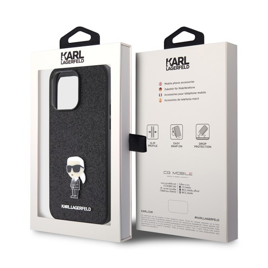 Husa pentru iPhone 15 Pro Max - Karl Lagerfeld Hardcase Glitter Fixed (KLHCP15XGKNPSK) - Ikonik Logo