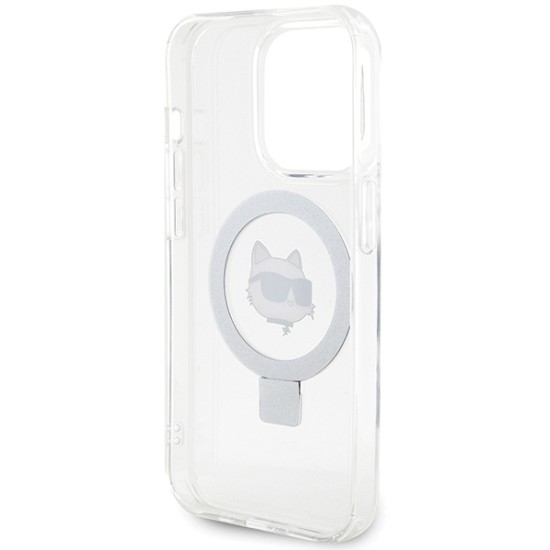 Husa pentru iPhone 15 Pro Max - Karl Lagerfeld Hardcase Ring Stand MagSafe (KLHMP15XHMRSCHH) - White Choupette Head