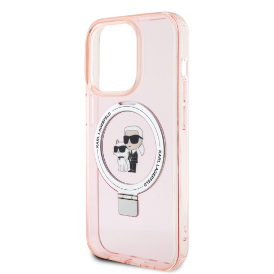 Husa pentru iPhone 15 Pro Max - Karl Lagerfeld Hardcase Ring Stand MagSafe (KLHMP15XHMRSKCP) - Pink Karl&Choupette