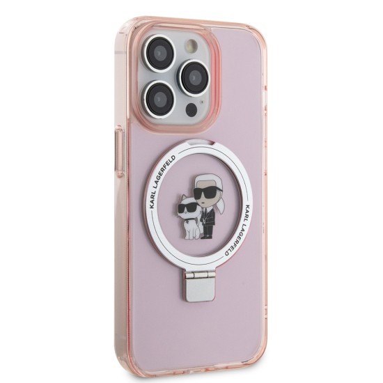 Husa pentru iPhone 15 Pro Max - Karl Lagerfeld Hardcase Ring Stand MagSafe (KLHMP15XHMRSKCP) - Pink Karl&Choupette