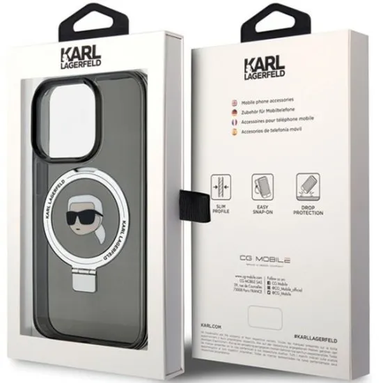 Husa pentru iPhone 15 Pro Max - Karl Lagerfeld Hardcase Ring Stand MagSafe (KLHMP15XHMRSKHK) - Karl Head Husa pentru iPhone 15 Pro Max - Karl Lagerfeld Hardcase Ring Stand MagSafe (KLHMP15XHMRSKHK) - Karl Head