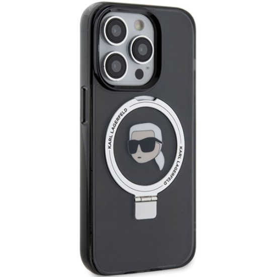 Husa pentru iPhone 15 Pro Max - Karl Lagerfeld Hardcase Ring Stand MagSafe (KLHMP15XHMRSKHK) - Karl Head