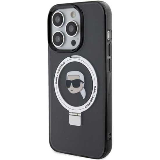 Husa pentru iPhone 15 Pro Max - Karl Lagerfeld Hardcase Ring Stand MagSafe (KLHMP15XHMRSKHK) - Karl Head