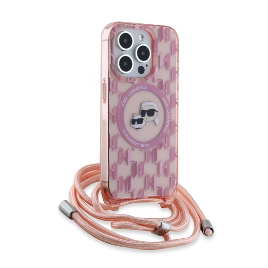 Husa pentru iPhone 15 Pro Max - Karl Lagerfeld IML Crossbody MagSafe (KLHMP15XHCKCKLCP) - Pink Monogram Karl&Choupette Head