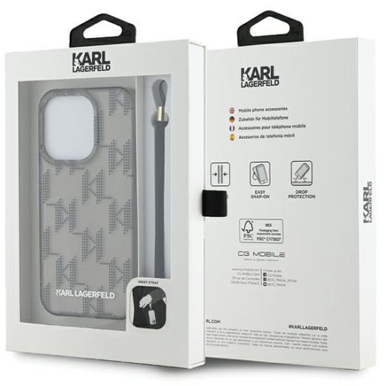 Husa pentru iPhone 15 Pro Max - Karl Lagerfeld IML Luxury (KLHCP15XHKDPNSK) - Mono KL Pattern&Cord