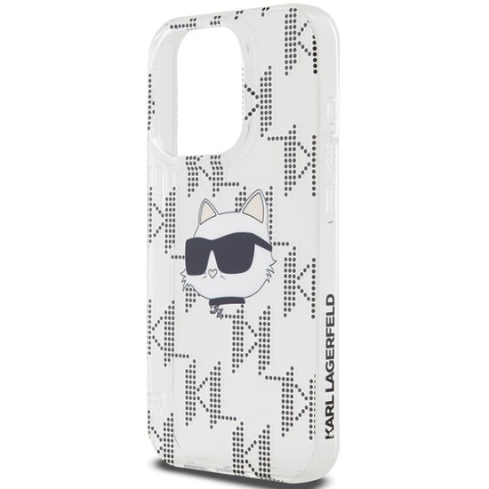 Husa pentru iPhone 15 Pro Max - Karl Lagerfeld IML Luxury (KLHCP15XHKLPCHT) - Transparent Choupette Head&Monogram