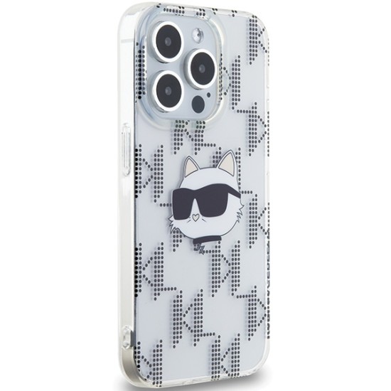 Husa pentru iPhone 15 Pro Max - Karl Lagerfeld IML Luxury (KLHCP15XHKLPCHT) - Transparent Choupette Head&Monogram