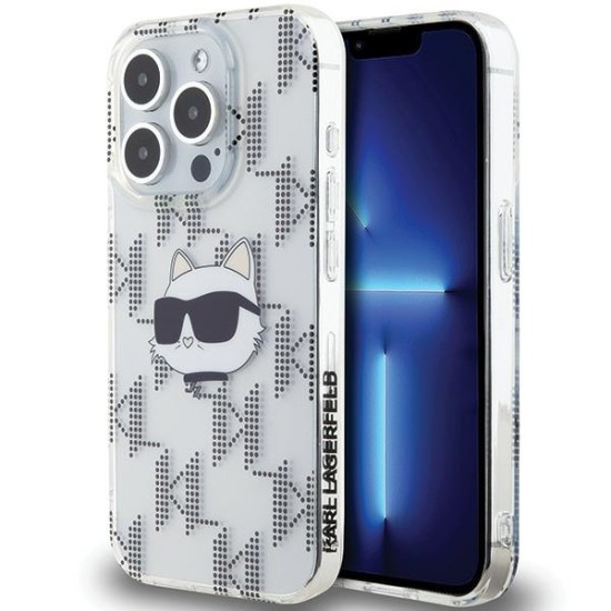 Husa pentru iPhone 15 Pro Max - Karl Lagerfeld IML Luxury (KLHCP15XHKLPCHT) - Transparent Choupette Head&Monogram