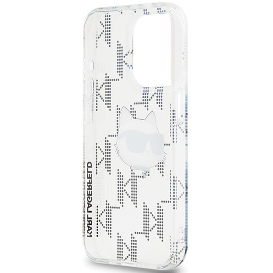 Husa pentru iPhone 15 Pro Max - Karl Lagerfeld IML Luxury (KLHCP15XHKLPCHT) - Transparent Choupette Head&Monogram