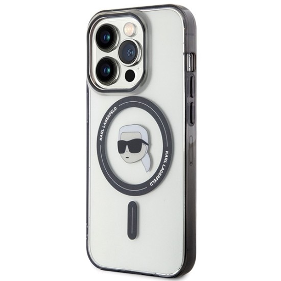 Husa pentru iPhone 15 Pro Max - Karl Lagerfeld IML MagSafe (KLHMP15XHKHNOTK) - Transparent Karl`s Head