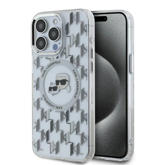 Husa pentru iPhone 15 Pro Max - Karl Lagerfeld IML MagSafe (KLHMP15XHMCKMHT) - Clear Monogram Karl&Choupette Head