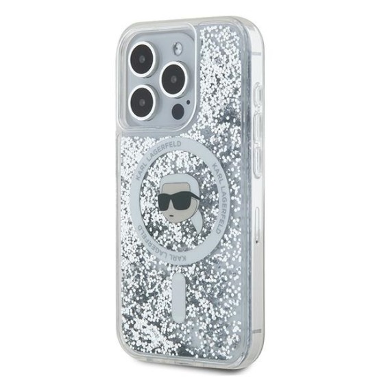 Husa pentru iPhone 15 Pro Max - Karl Lagerfeld Liquid Glitter MagSafe (KLHMP15XLGKISGH) - Transparent Karl Head