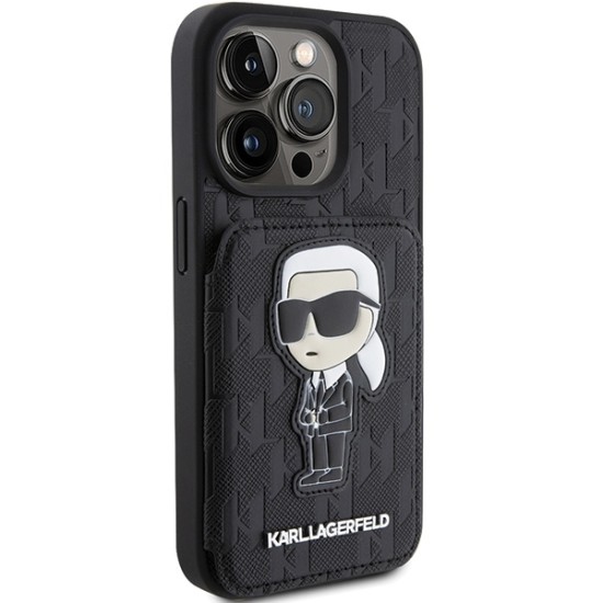 Husa pentru iPhone 15 Pro Max - Karl Lagerfeld Saffiano Cardslots and Stand (KLHCP15XSAKKNSCK) - Monogram Ikonik