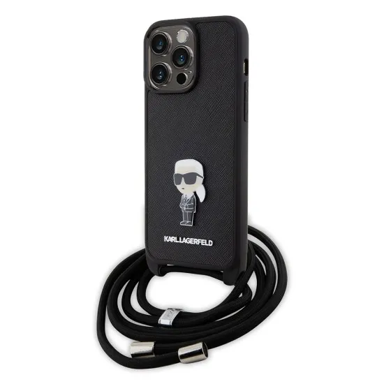Husa pentru iPhone 15 Pro Max - Karl Lagerfeld Saffiano Crossbody (KLHCP15XSASKNPSK) - Monogram Metal Pin Karl Husa pentru iPhone 15 Pro Max - Karl Lagerfeld Saffiano Crossbody (KLHCP15XSASKNPSK) - Monogram Metal Pin Karl