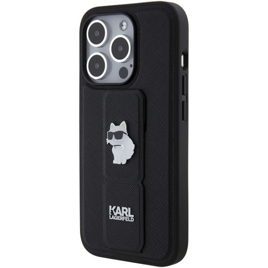 Husa pentru iPhone 15 Pro Max - Karl Lagerfeld Saffiano Gripstand (KLHCP15XGSACHPK) - Choupette