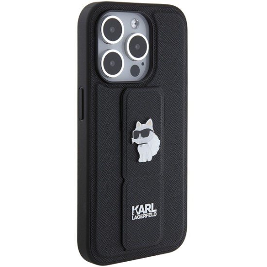 Husa pentru iPhone 15 Pro Max - Karl Lagerfeld Saffiano Gripstand (KLHCP15XGSACHPK) - Choupette