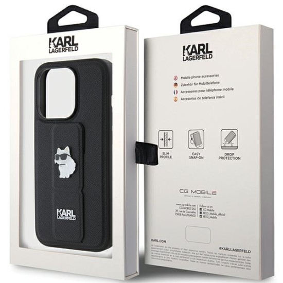 Husa pentru iPhone 15 Pro Max - Karl Lagerfeld Saffiano Gripstand (KLHCP15XGSACHPK) - Choupette