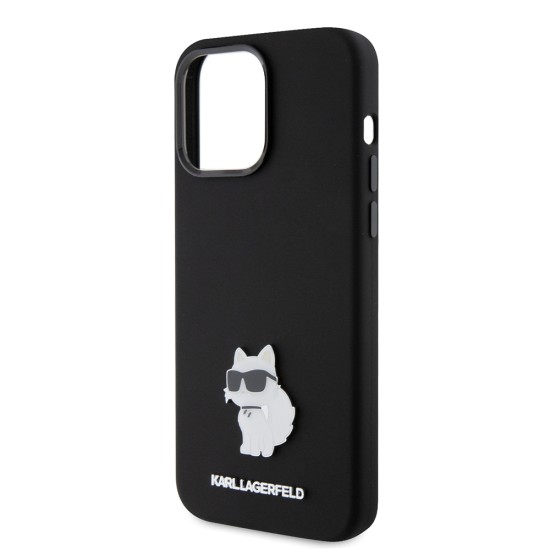 Husa pentru iPhone 15 Pro Max - Karl Lagerfeld Silicone (KLHCP15XSMHCNPK) - Choupette Metal Pin