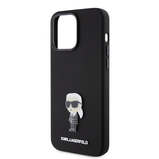 Husa pentru iPhone 15 Pro Max - Karl Lagerfeld Silicone (KLHCP15XSMHKNPK) - Ikonik Metal Pin