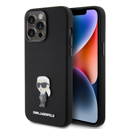 Husa pentru iPhone 15 Pro Max - Karl Lagerfeld Silicone (KLHCP15XSMHKNPK) - Ikonik Metal Pin