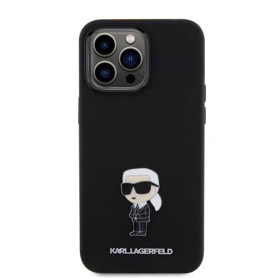 Husa pentru iPhone 15 Pro Max - Karl Lagerfeld Silicone (KLHCP15XSMHKNPK) - Ikonik Metal Pin