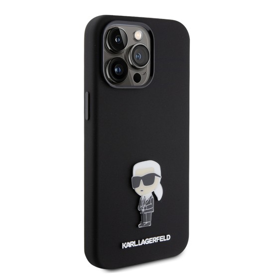 Husa pentru iPhone 15 Pro Max - Karl Lagerfeld Silicone (KLHCP15XSMHKNPK) - Ikonik Metal Pin