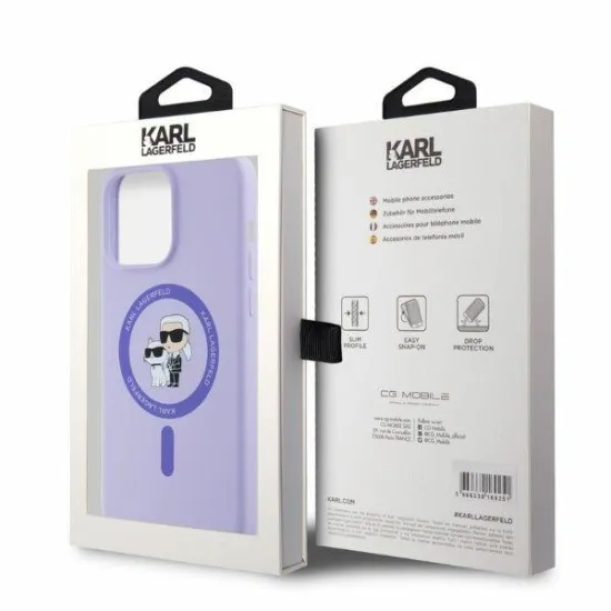 Husa pentru iPhone 15 Pro Max - Karl Lagerfeld Silicone Ring MagSafe (KLHMP15XSCMKCRHU) - Purple Karl&Choupette Head Husa pentru iPhone 15 Pro Max - Karl Lagerfeld Silicone Ring MagSafe (KLHMP15XSCMKCRHU) - Purple Karl&Choupette Head