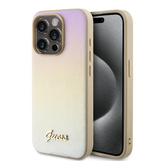 Husa pentru iPhone 15 Pro Max - Saffiano Iridescent Script (GUHCP15XPSAIRSD) - Gold Husa pentru iPhone 15 Pro Max - Saffiano Iridescent Script (GUHCP15XPSAIRSD) - Gold