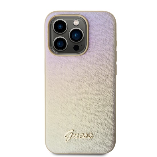 Husa pentru iPhone 15 Pro Max - Saffiano Iridescent Script (GUHCP15XPSAIRSD) - Gold Husa pentru iPhone 15 Pro Max - Saffiano Iridescent Script (GUHCP15XPSAIRSD) - Gold