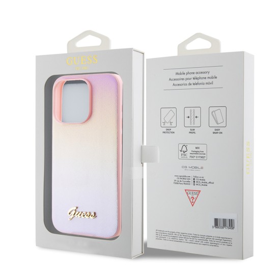 Husa pentru iPhone 15 Pro Max - Saffiano Iridescent Script (GUHCP15XPSAIRSP) - Pink Husa pentru iPhone 15 Pro Max - Saffiano Iridescent Script (GUHCP15XPSAIRSP) - Pink