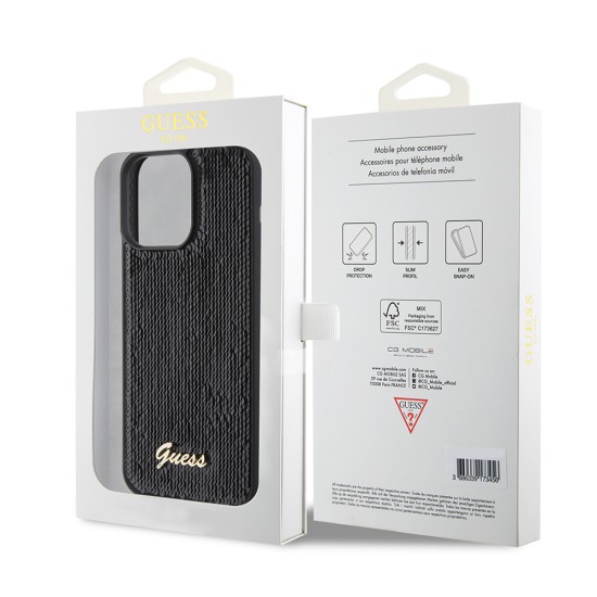 Husa pentru iPhone 15 Pro Max - Sequin Script Metal (GUHCP15XPSFDGSK) - Black Husa pentru iPhone 15 Pro Max - Sequin Script Metal (GUHCP15XPSFDGSK) - Black