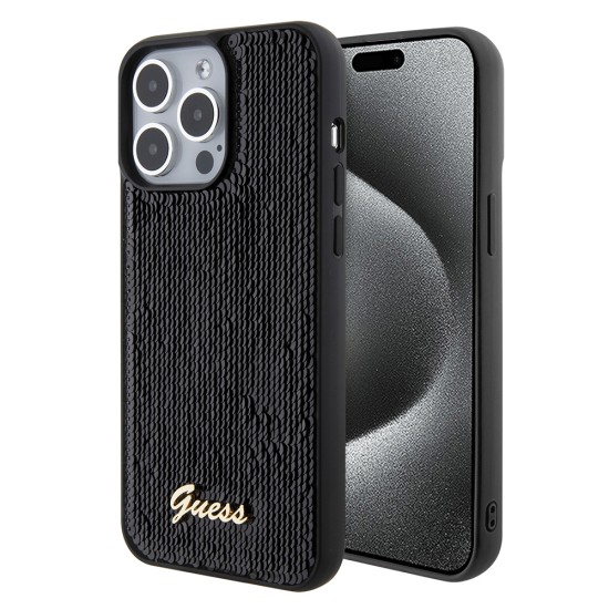 Husa pentru iPhone 15 Pro Max - Sequin Script Metal (GUHCP15XPSFDGSK) - Black Husa pentru iPhone 15 Pro Max - Sequin Script Metal (GUHCP15XPSFDGSK) - Black