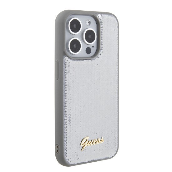 Husa pentru iPhone 15 Pro Max - Sequin Script Metal (GUHCP15XPSFDGSS) - Silver Husa pentru iPhone 15 Pro Max - Sequin Script Metal (GUHCP15XPSFDGSS) - Silver