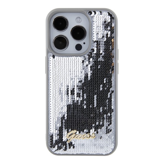 Husa pentru iPhone 15 Pro Max - Sequin Script Metal (GUHCP15XPSFDGSS) - Silver Husa pentru iPhone 15 Pro Max - Sequin Script Metal (GUHCP15XPSFDGSS) - Silver