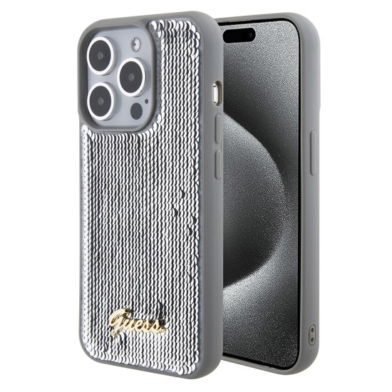 Husa pentru iPhone 15 Pro Max - Sequin Script Metal (GUHCP15XPSFDGSS) - Silver Husa pentru iPhone 15 Pro Max - Sequin Script Metal (GUHCP15XPSFDGSS) - Silver