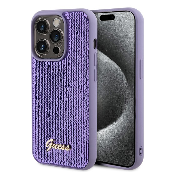 Husa pentru iPhone 15 Pro Max - Sequin Script Metal (GUHCP15XPSFDGSU) - Purple Husa pentru iPhone 15 Pro Max - Sequin Script Metal (GUHCP15XPSFDGSU) - Purple
